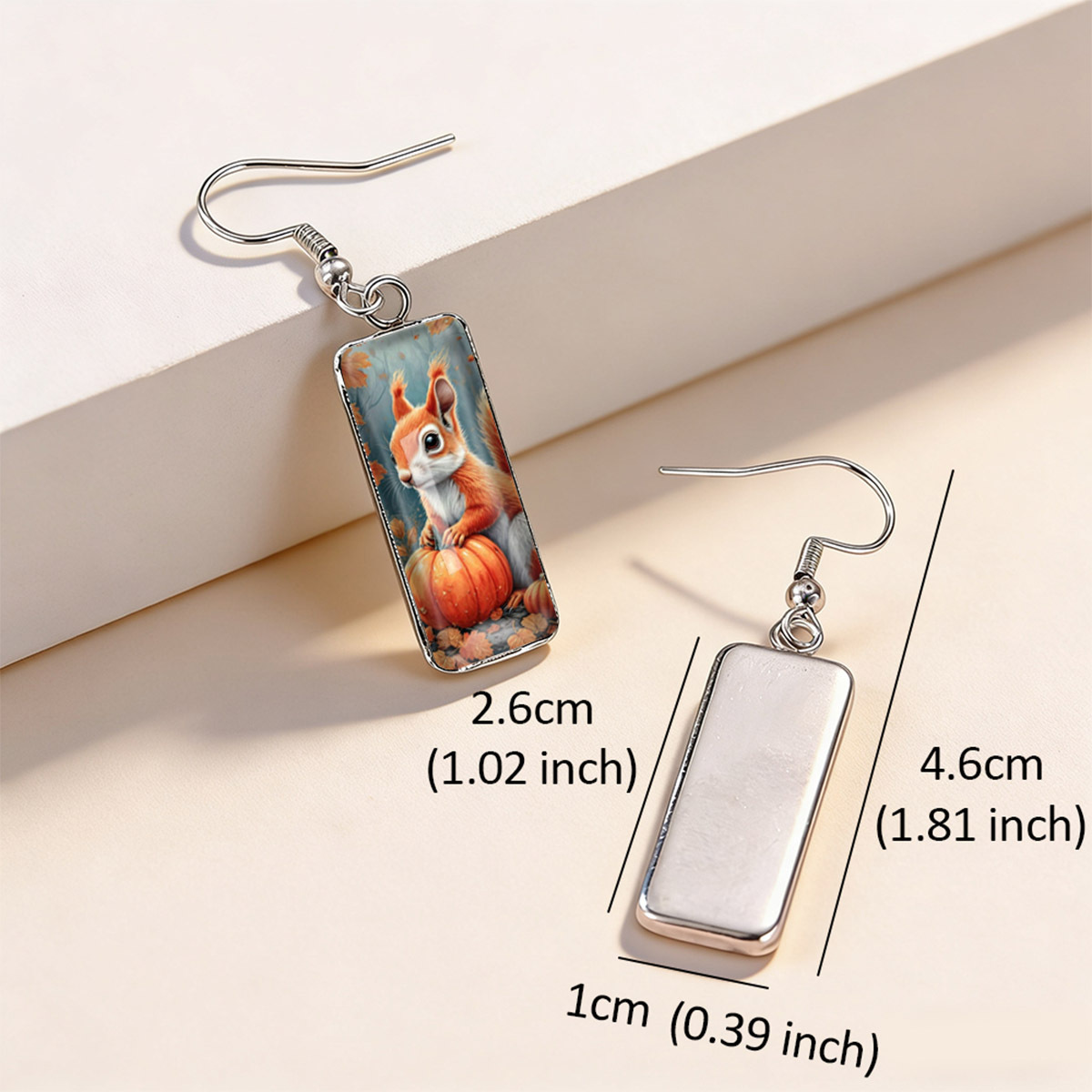 Women's Fluffy Red Squirrel & Pumpkin Autumn Earrings